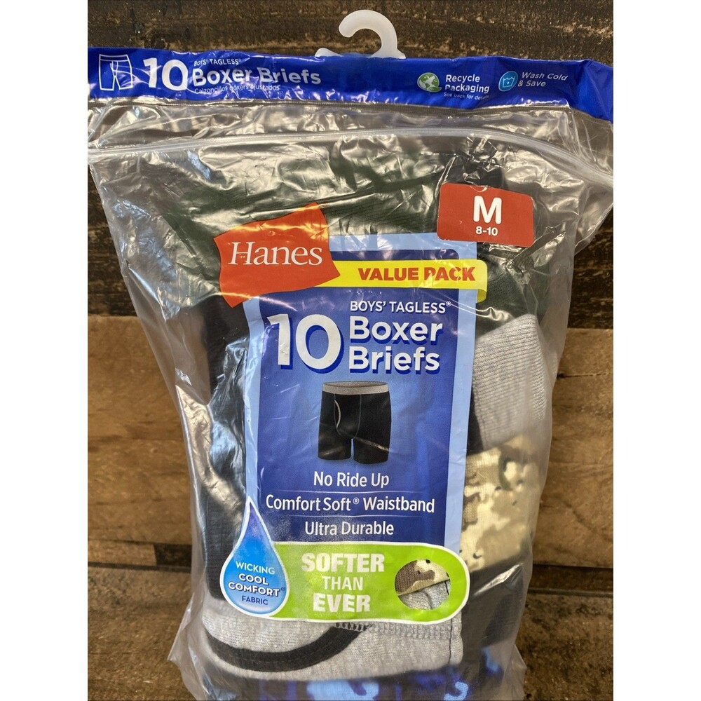 Hanes Boy's Comfort Flex Boxer Briefs 10 Pack Size M 8-10 New Open Package - Picture 2 of 7